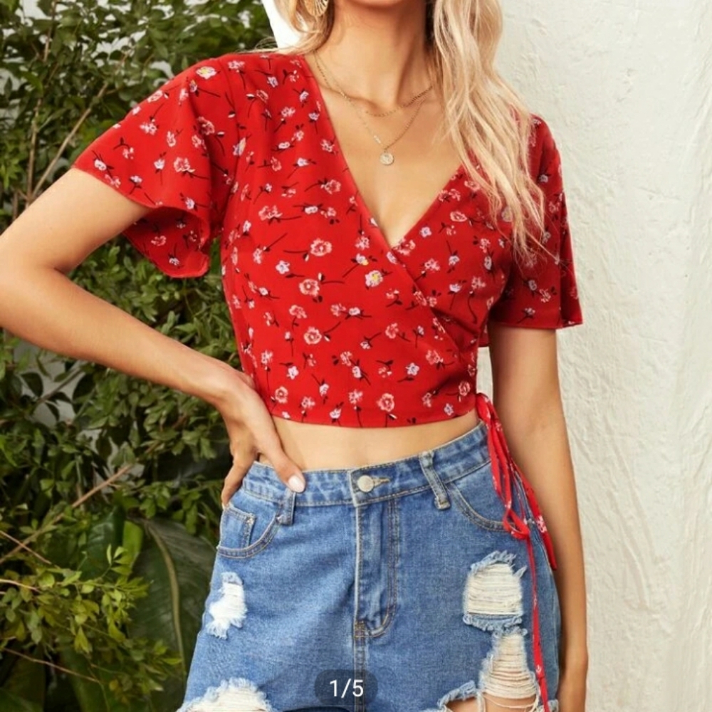 Cropped Ditsy Floral Tie Side